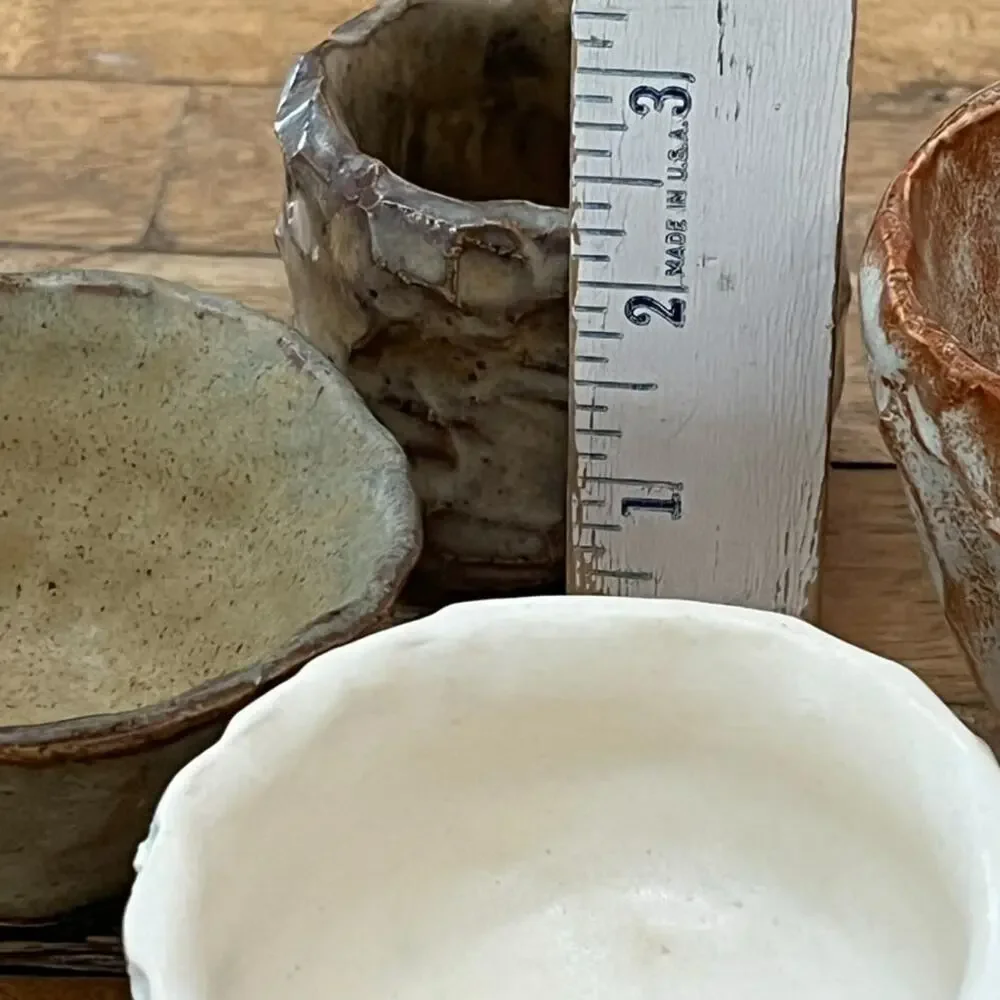 Organic Shape Handmade Textured Ceramic Bowls Set of 4 Rustic Earthy Tones